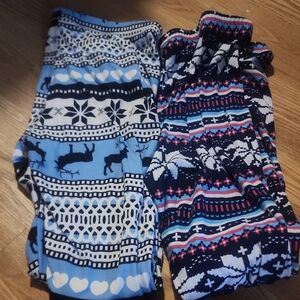 Festive Blue and Black Leggings with Geometric Patterns